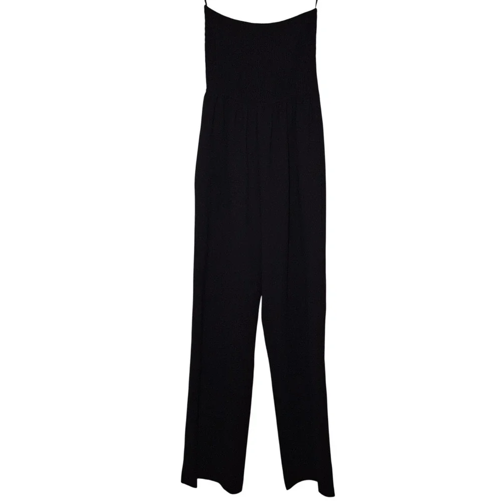 Monteau Los Angeles Black Strapless Wide Leg‎ Jumpsuit S Smocked Back